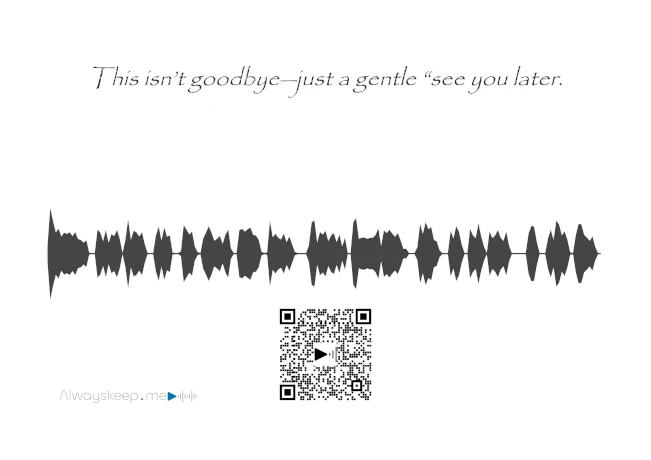 Printed farewell message keepsake with scannable QR code