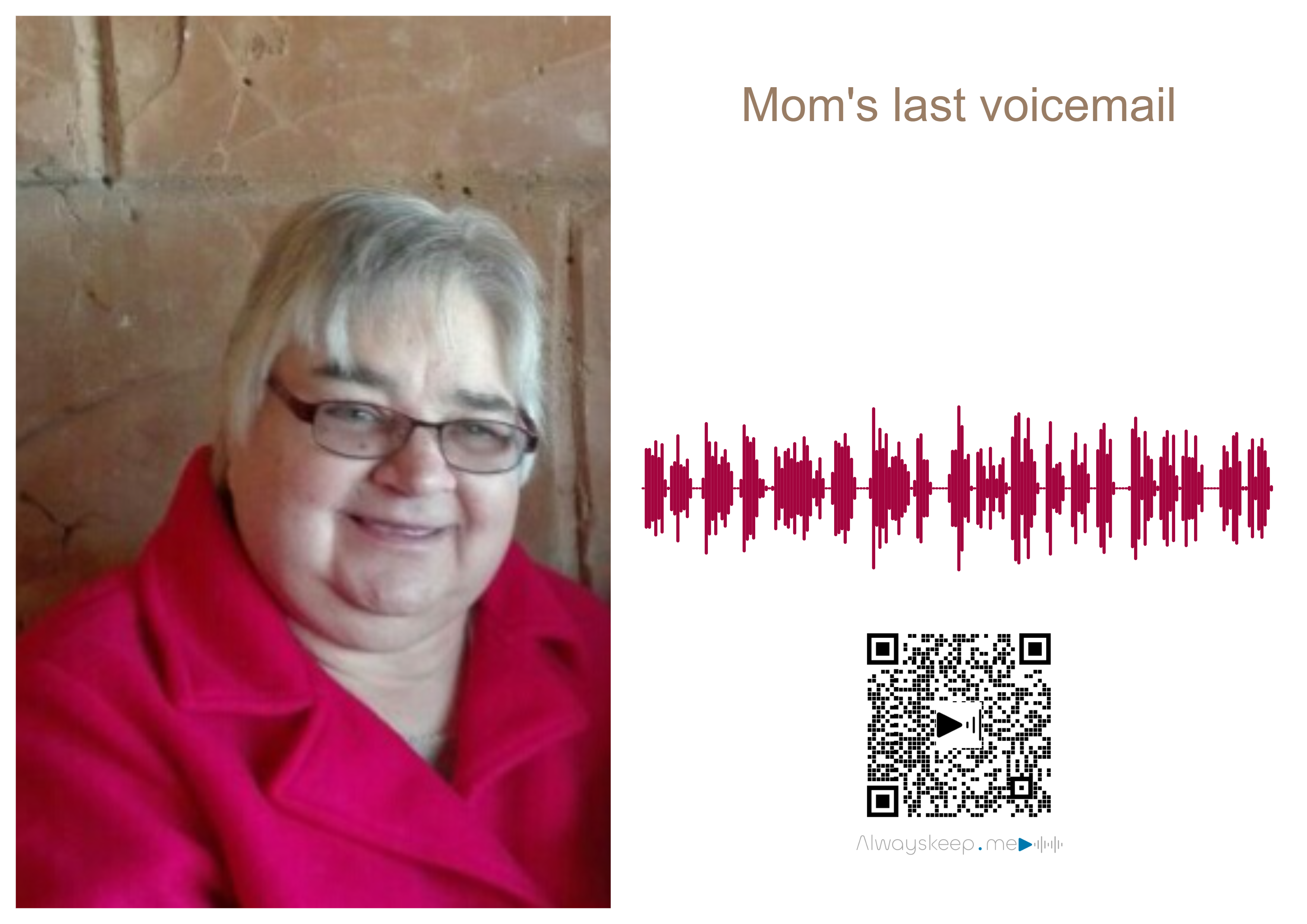 Mom's last message recorded as a printable sound wave keepsake with scannable QR code